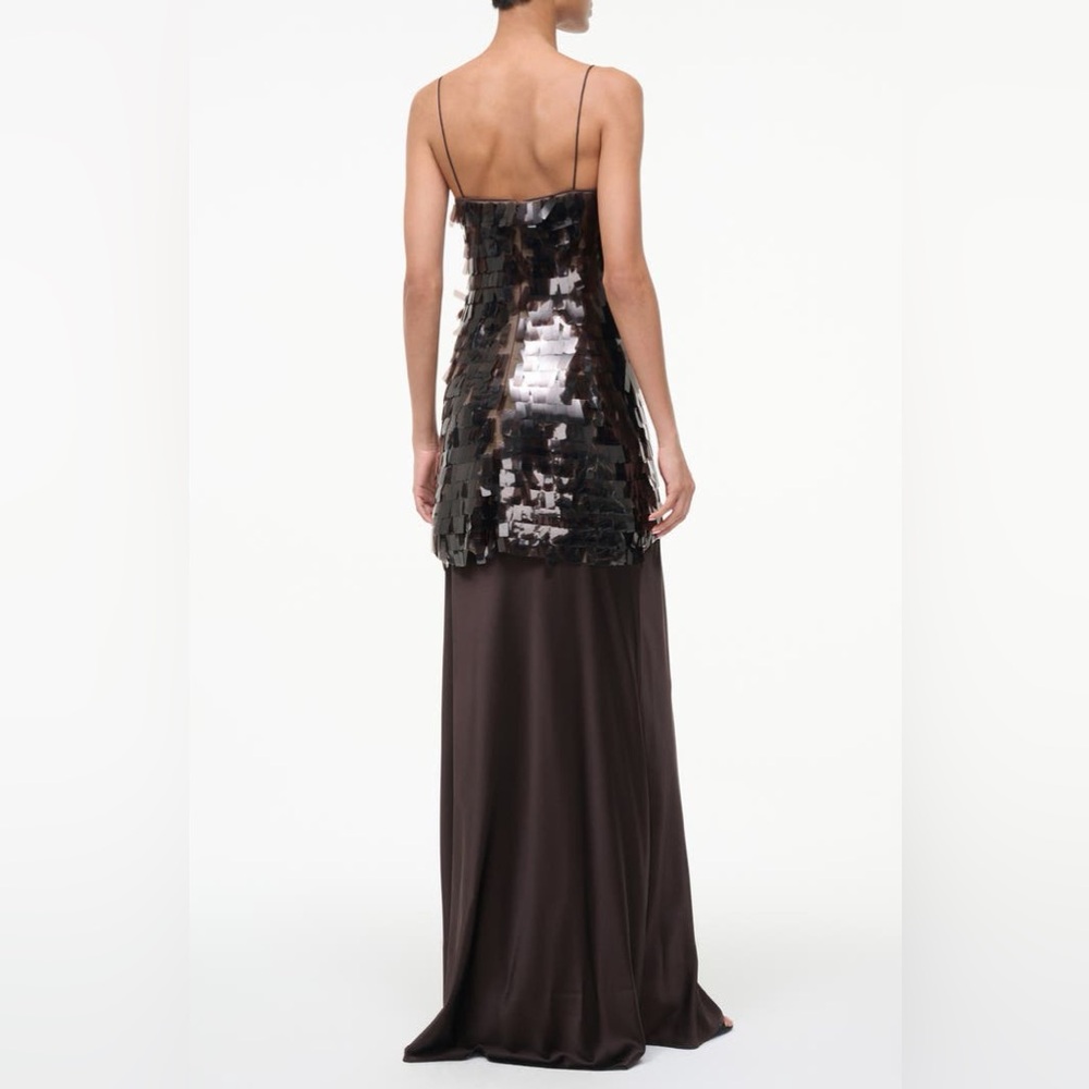 STAUD Mesa Paillette Embellished Mesh and Silk Blend Maxi Dress In Earth - Picture 4 of 10
